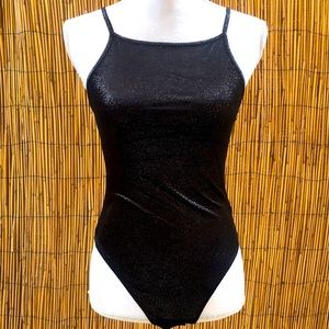 Black sparkle velour body suit